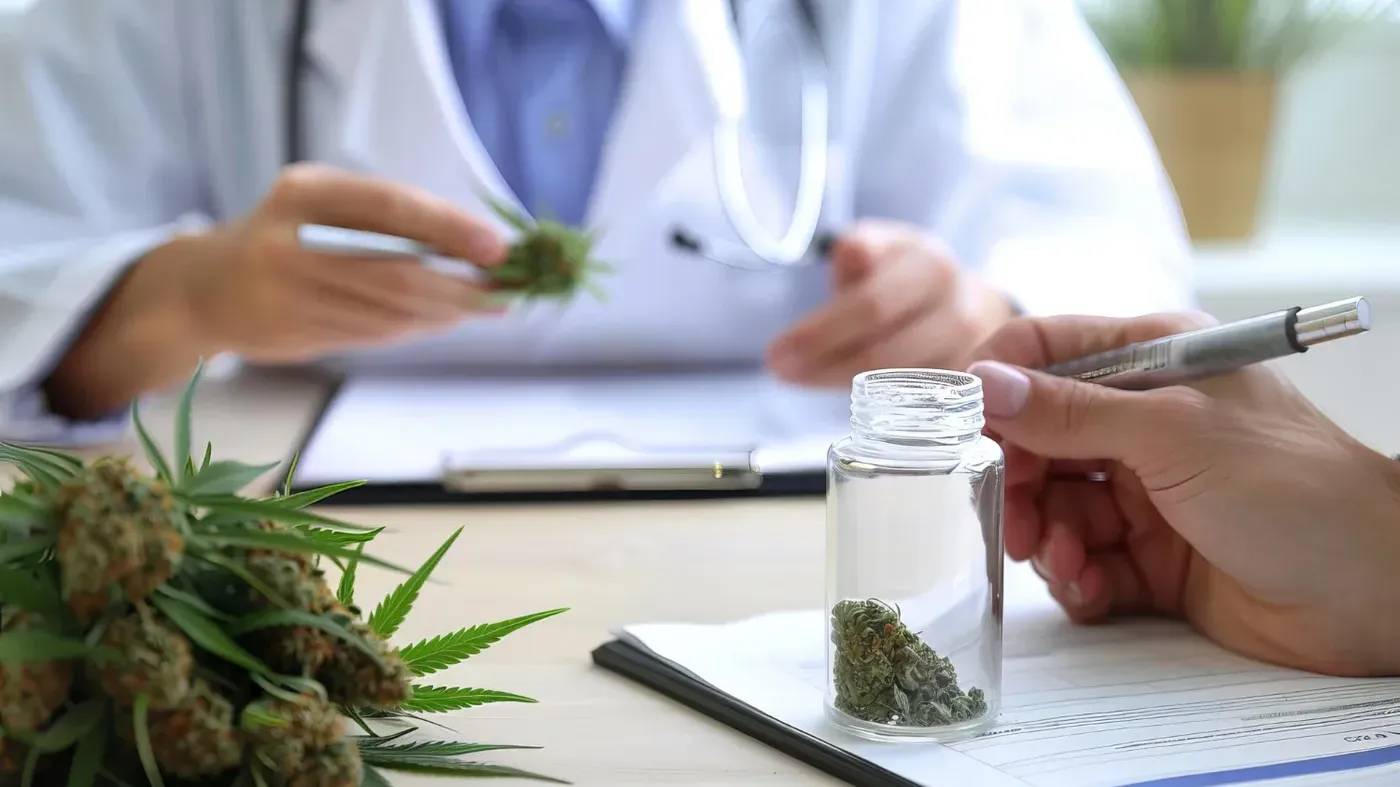 Doctor consultation with medical cannabis sample